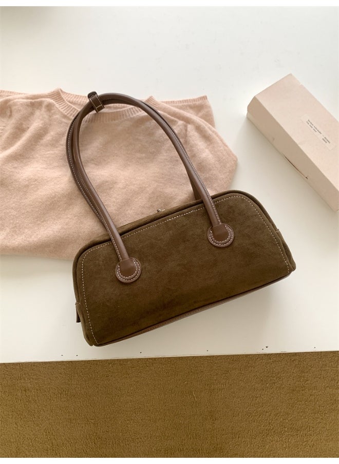 Autumn Suede Baguette Bag Simple Leather Patchwork Underarm Bag Women's Plush Fashion Shoulder Bag