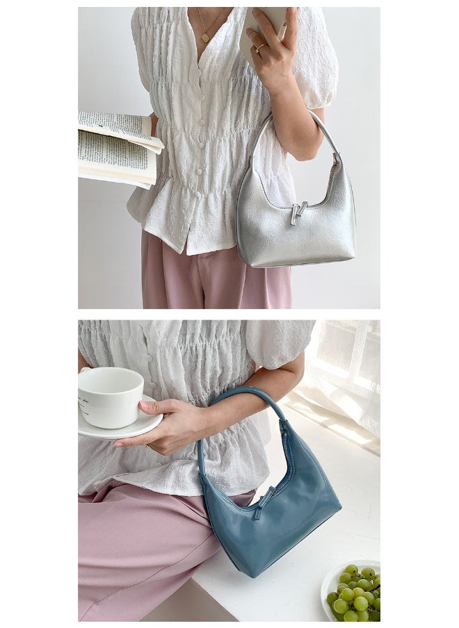 Korean Small Handbag Women's High-grade Temperament Simple Female Bag Bright PU Fashion Single Shoulder Niche Design Handbag