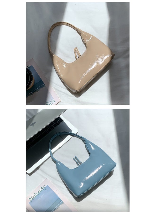 Korean Small Handbag Women's High-grade Temperament Simple Female Bag Bright PU Fashion Single Shoulder Niche Design Handbag