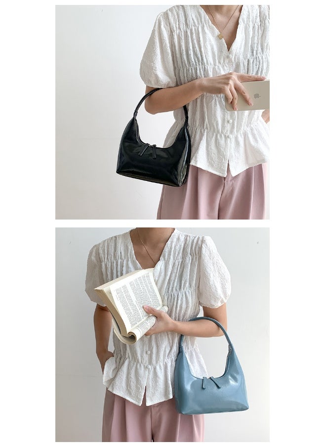 Korean Small Handbag Women's High-grade Temperament Simple Female Bag Bright PU Fashion Single Shoulder Niche Design Handbag