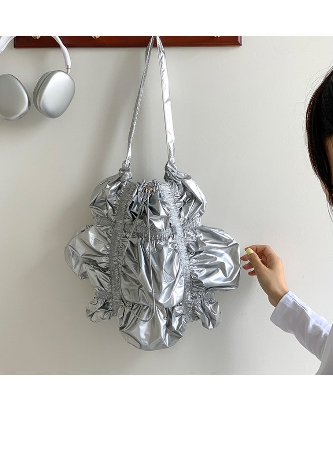 Niche Design Fold Large Capacity Shoulder Bag Personality Drawstring Cloud Bag Irregular Underarm Bag Advanced Sense