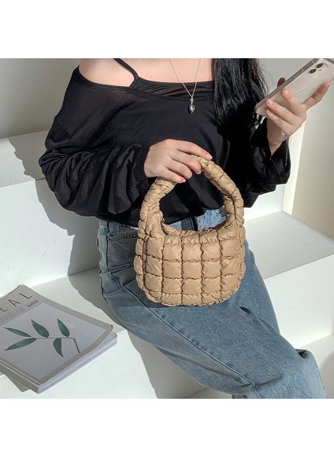 Autumn Pleated Diamond Check Handbag Cute Mini Cloud Bag Fashion Advanced Sense Bubble Down Bag