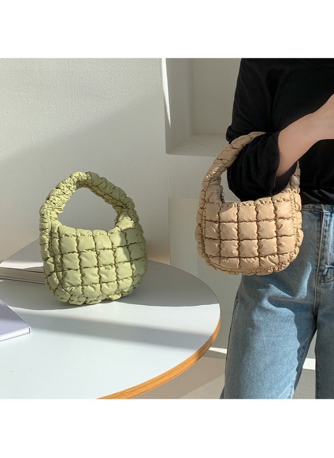 Autumn Pleated Diamond Check Handbag Cute Mini Cloud Bag Fashion Advanced Sense Bubble Down Bag