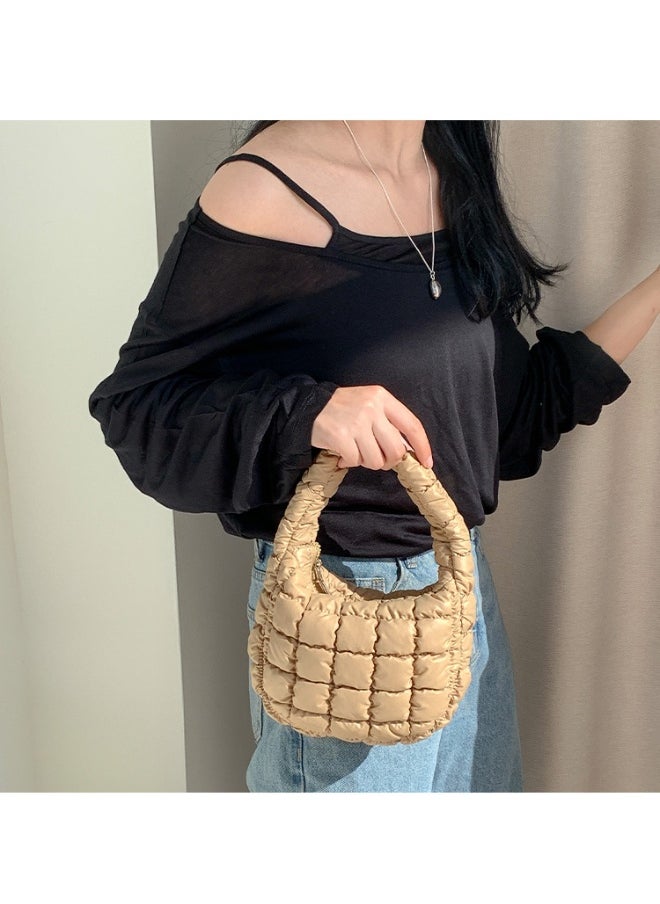 Autumn Pleated Diamond Check Handbag Cute Mini Cloud Bag Fashion Advanced Sense Bubble Down Bag