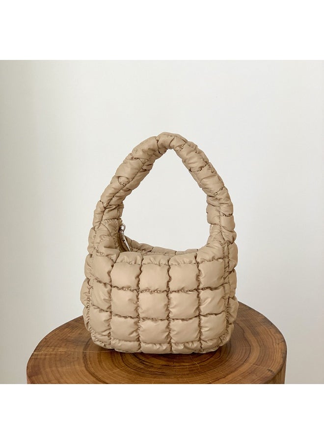 Autumn Pleated Diamond Check Handbag Cute Mini Cloud Bag Fashion Advanced Sense Bubble Down Bag