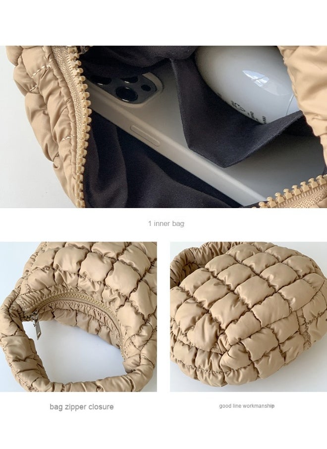 Autumn Pleated Diamond Check Handbag Cute Mini Cloud Bag Fashion Advanced Sense Bubble Down Bag