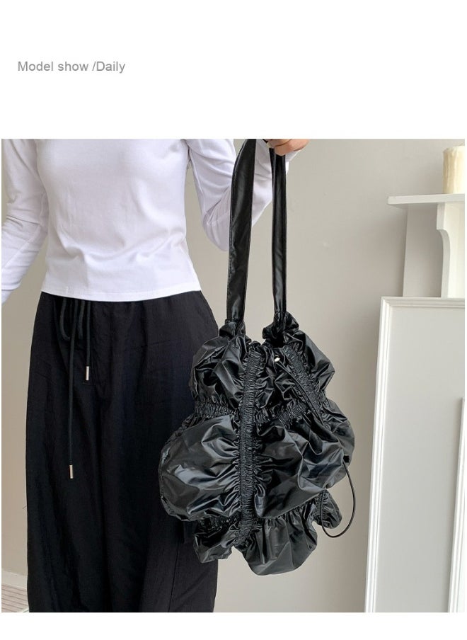 Niche Design Fold Large Capacity Shoulder Bag Personality Drawstring Cloud Bag Irregular Underarm Bag Advanced Sense