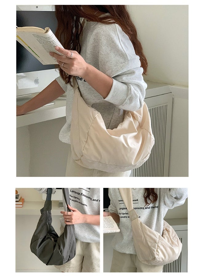 Korean Bag Women's Casual Single Shoulder Crossbody Bag Large Capacity Niche Fashion Wide Shoulder Strap Nylon Dumpling Bag Female