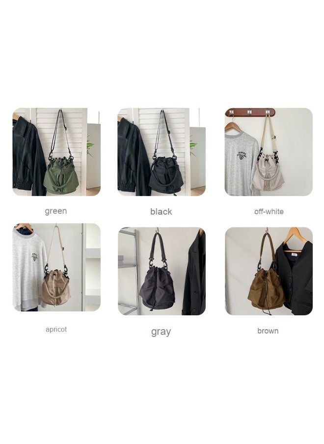 Korean Large Capacity Drawstring Nylon Bucket Bag Leisure Handbag Senior Sense Commuter Single Shoulder Crossbody Bag for Women