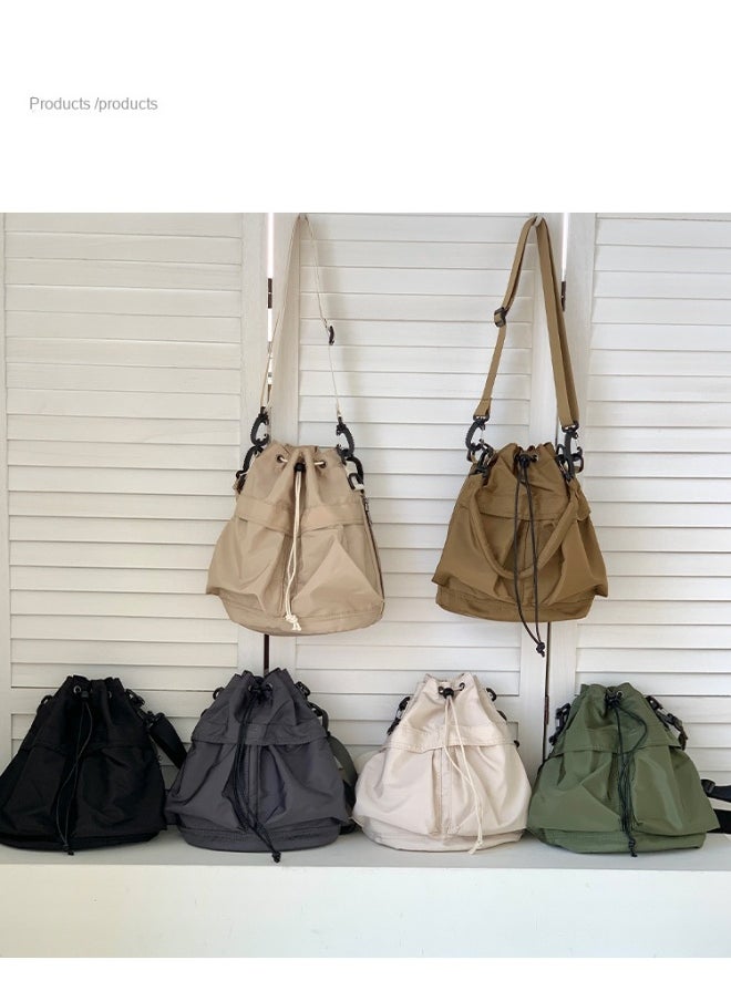 Korean Large Capacity Drawstring Nylon Bucket Bag Leisure Handbag Senior Sense Commuter Single Shoulder Crossbody Bag for Women