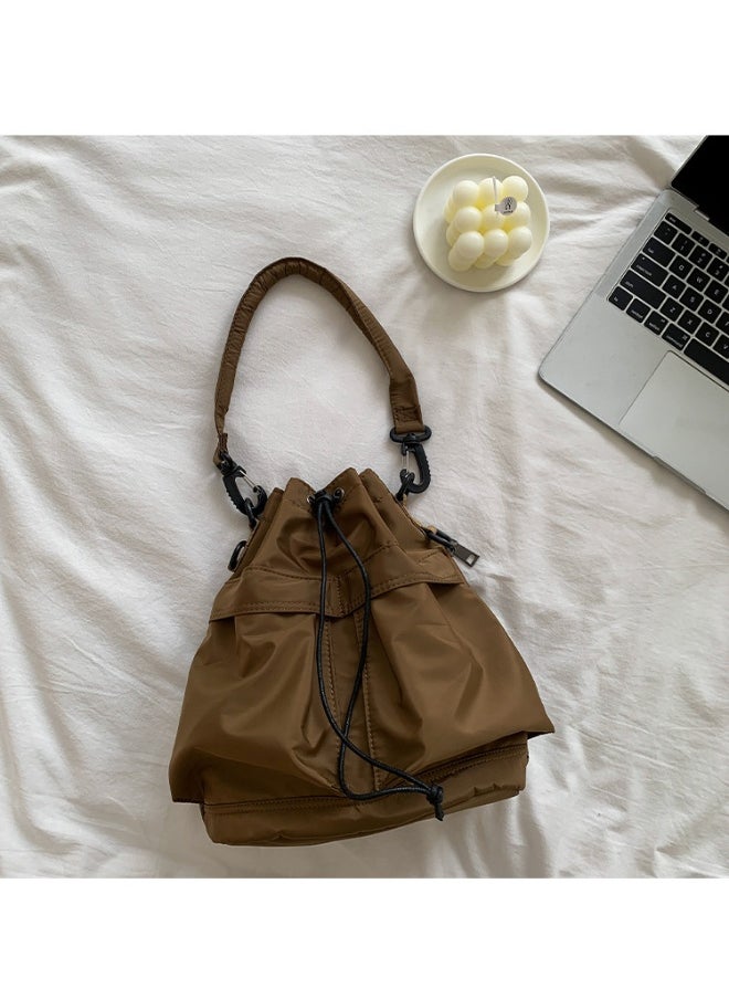 Korean Large Capacity Drawstring Nylon Bucket Bag Leisure Handbag Senior Sense Commuter Single Shoulder Crossbody Bag for Women