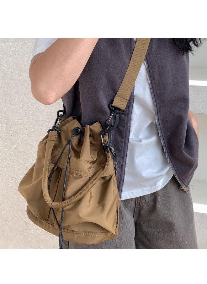 Korean Large Capacity Drawstring Nylon Bucket Bag Leisure Handbag Senior Sense Commuter Single Shoulder Crossbody Bag for Women