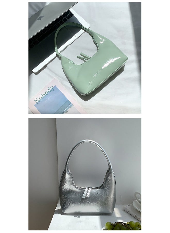 Korean Small Handbag Women's High-grade Temperament Simple Female Bag Bright PU Fashion Single Shoulder Niche Design Handbag