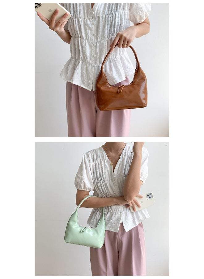 Korean Small Handbag Women's High-grade Temperament Simple Female Bag Bright PU Fashion Single Shoulder Niche Design Handbag