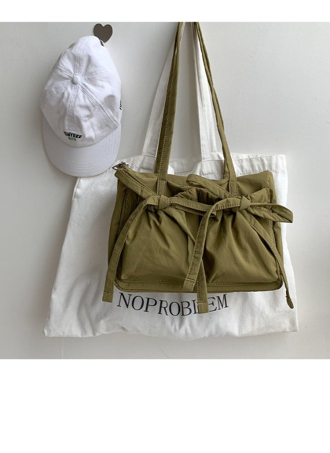 Fashion Bow Tote Bag Summer Luxury Sense Large Capacity Shoulder Bag Women's Simple Velcron Commuter Bag