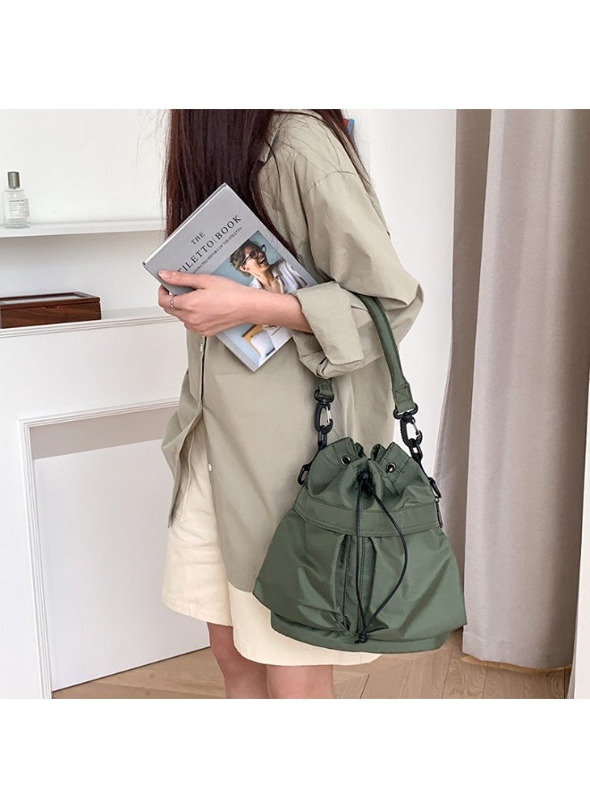 Korean Large Capacity Drawstring Nylon Bucket Bag Leisure Handbag Senior Sense Commuter Single Shoulder Crossbody Bag for Women