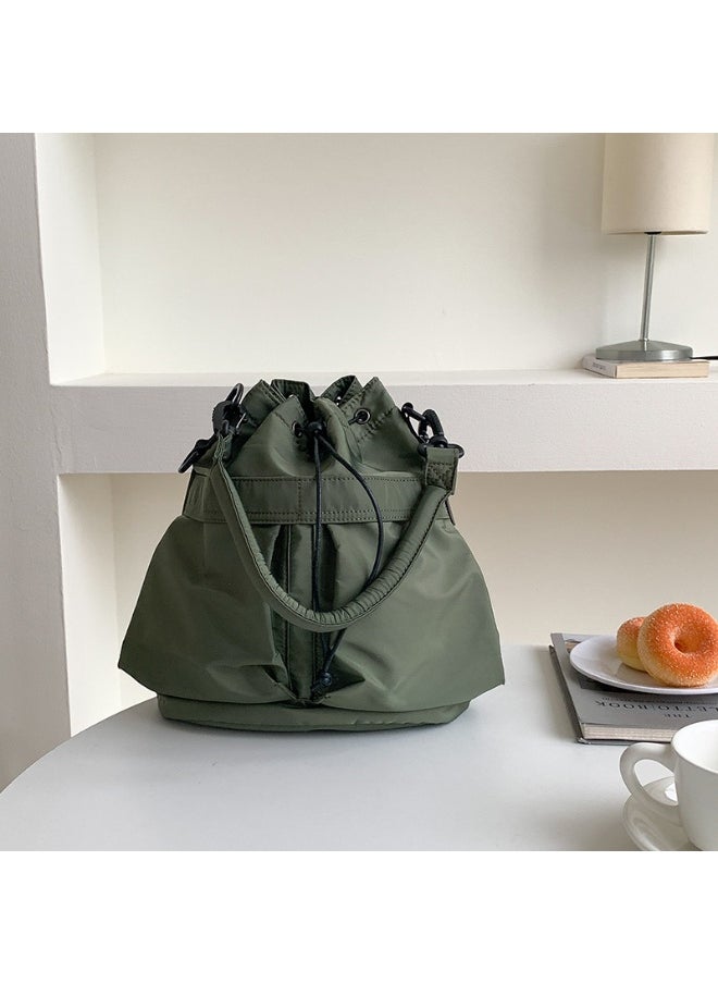 Korean Large Capacity Drawstring Nylon Bucket Bag Leisure Handbag Senior Sense Commuter Single Shoulder Crossbody Bag for Women