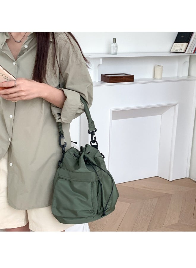 Korean Large Capacity Drawstring Nylon Bucket Bag Leisure Handbag Senior Sense Commuter Single Shoulder Crossbody Bag for Women