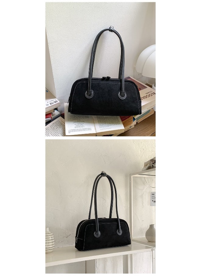 Autumn Suede Baguette Bag Simple Leather Patchwork Underarm Bag Women's Plush Fashion Shoulder Bag