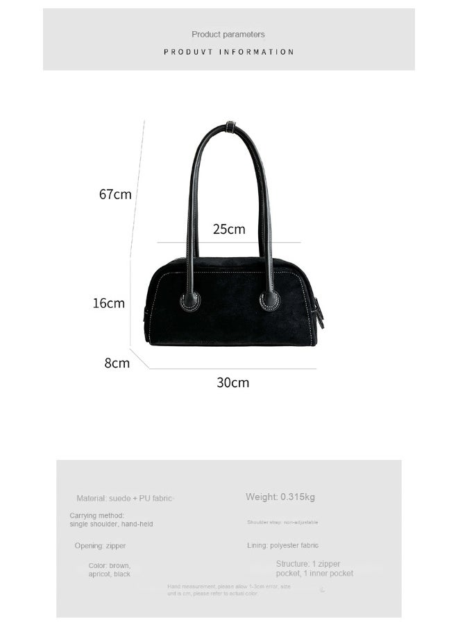 Autumn Suede Baguette Bag Simple Leather Patchwork Underarm Bag Women's Plush Fashion Shoulder Bag