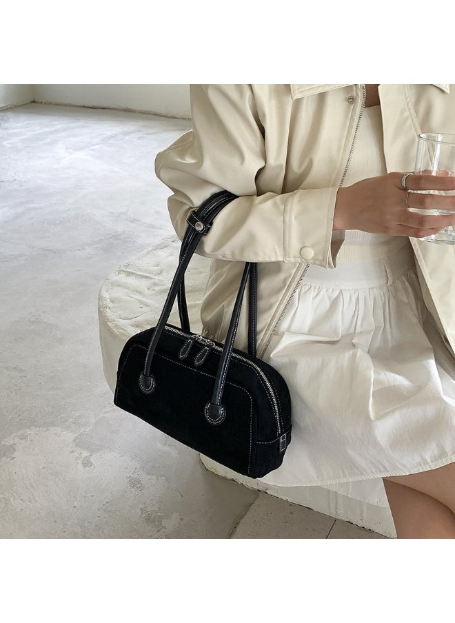 Autumn Suede Baguette Bag Simple Leather Patchwork Underarm Bag Women's Plush Fashion Shoulder Bag