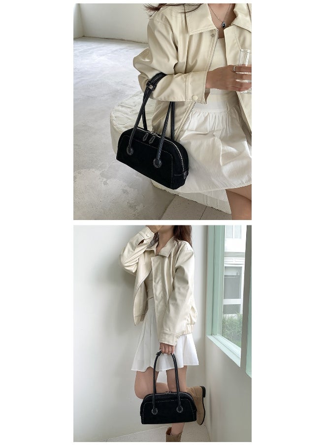 Autumn Suede Baguette Bag Simple Leather Patchwork Underarm Bag Women's Plush Fashion Shoulder Bag