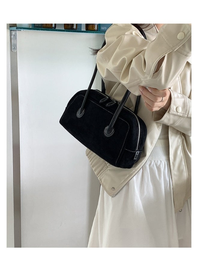 Autumn Suede Baguette Bag Simple Leather Patchwork Underarm Bag Women's Plush Fashion Shoulder Bag
