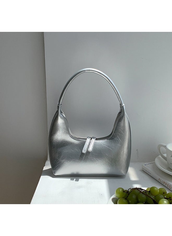 Korean Small Handbag Women's High-grade Temperament Simple Female Bag Bright PU Fashion Single Shoulder Niche Design Handbag
