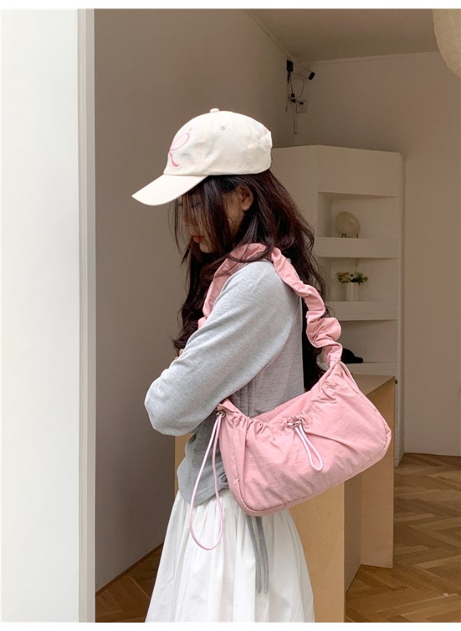 Korean Women's Bag Fold Bag Trend Literary Crossbody Nylon Bag Niche Design Fashion Casual Shoulder Small Square Bag