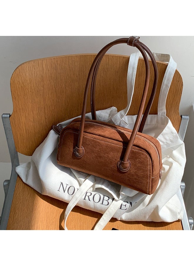 Vintage Fashion Suede Bag Niche High-grade Baguette Bag Large Capacity Shoulder Bag for Woman