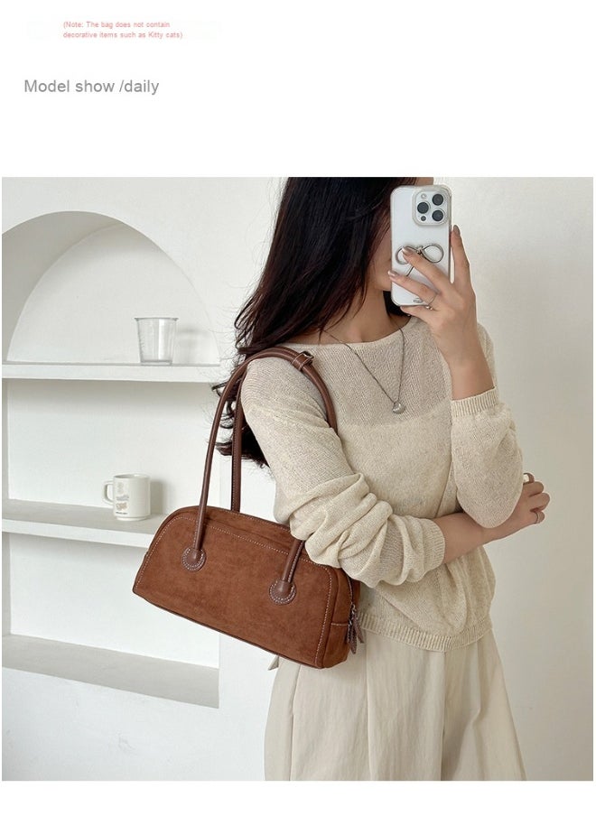 Vintage Fashion Suede Bag Niche High-grade Baguette Bag Large Capacity Shoulder Bag for Woman
