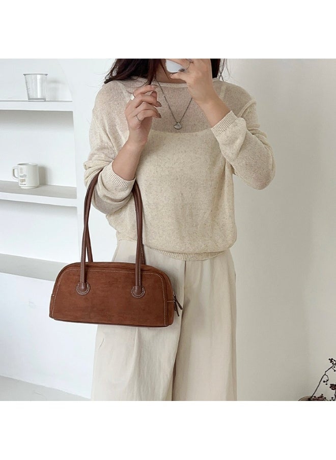 Vintage Fashion Suede Bag Niche High-grade Baguette Bag Large Capacity Shoulder Bag for Woman