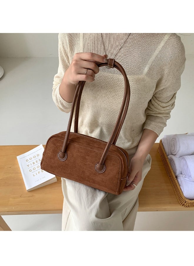Vintage Fashion Suede Bag Niche High-grade Baguette Bag Large Capacity Shoulder Bag for Woman