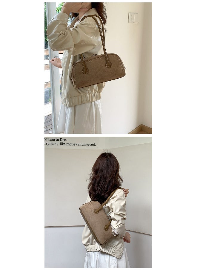 Autumn Suede Baguette Bag Simple Leather Patchwork Underarm Bag Women's Plush Fashion Shoulder Bag