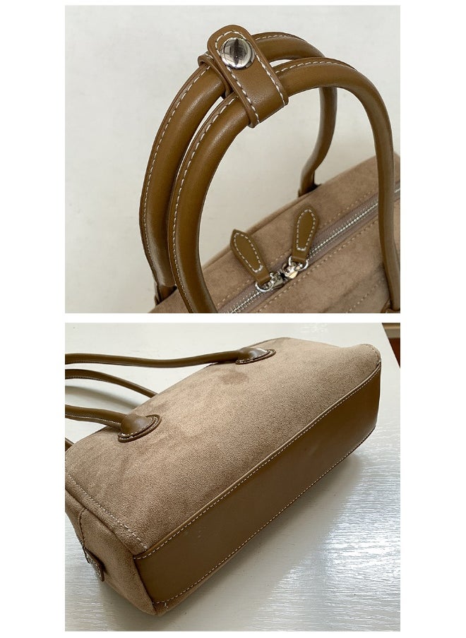 Autumn Suede Baguette Bag Simple Leather Patchwork Underarm Bag Women's Plush Fashion Shoulder Bag