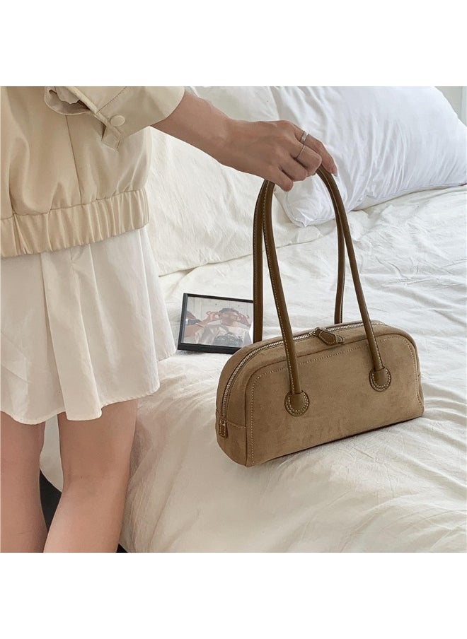 Autumn Suede Baguette Bag Simple Leather Patchwork Underarm Bag Women's Plush Fashion Shoulder Bag