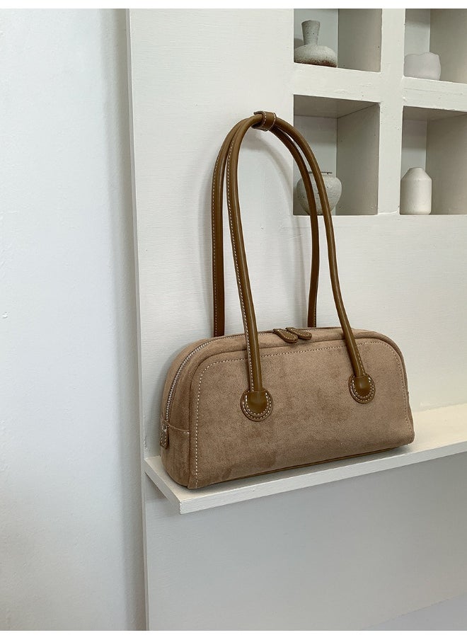 Autumn Suede Baguette Bag Simple Leather Patchwork Underarm Bag Women's Plush Fashion Shoulder Bag