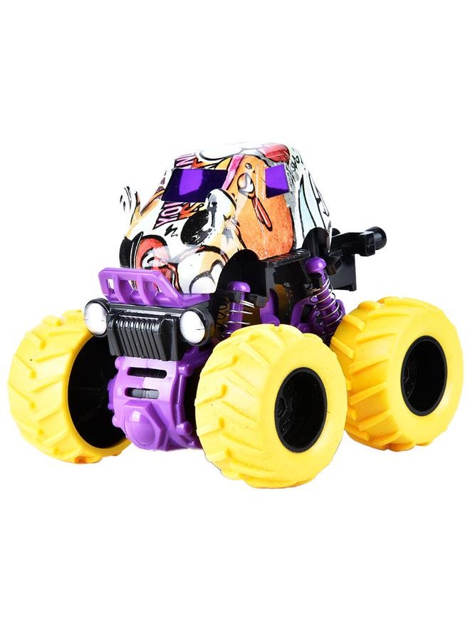 Alloy Double Inertial Car Cute Friction Powered With Huge Wheels Children Gifts (Yellow)