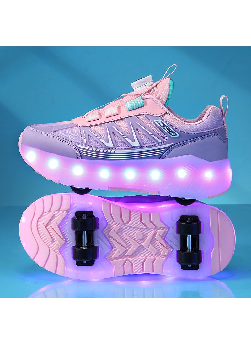 Binlebird Kids 4-Wheel Glowing Detachable Sneakers 8188 pink purple four-wheel charging