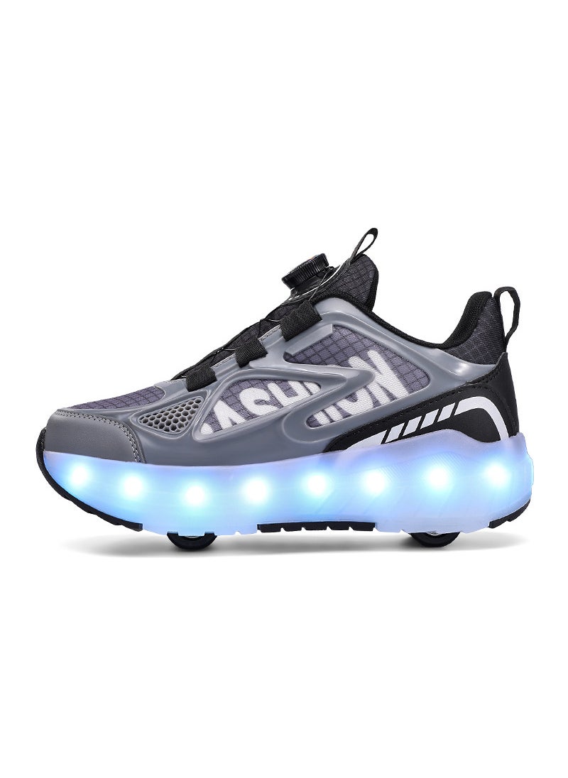 Binlebird Kids 4-Wheel Glowing Detachable Sneakers 8168 gray four-wheel charging model