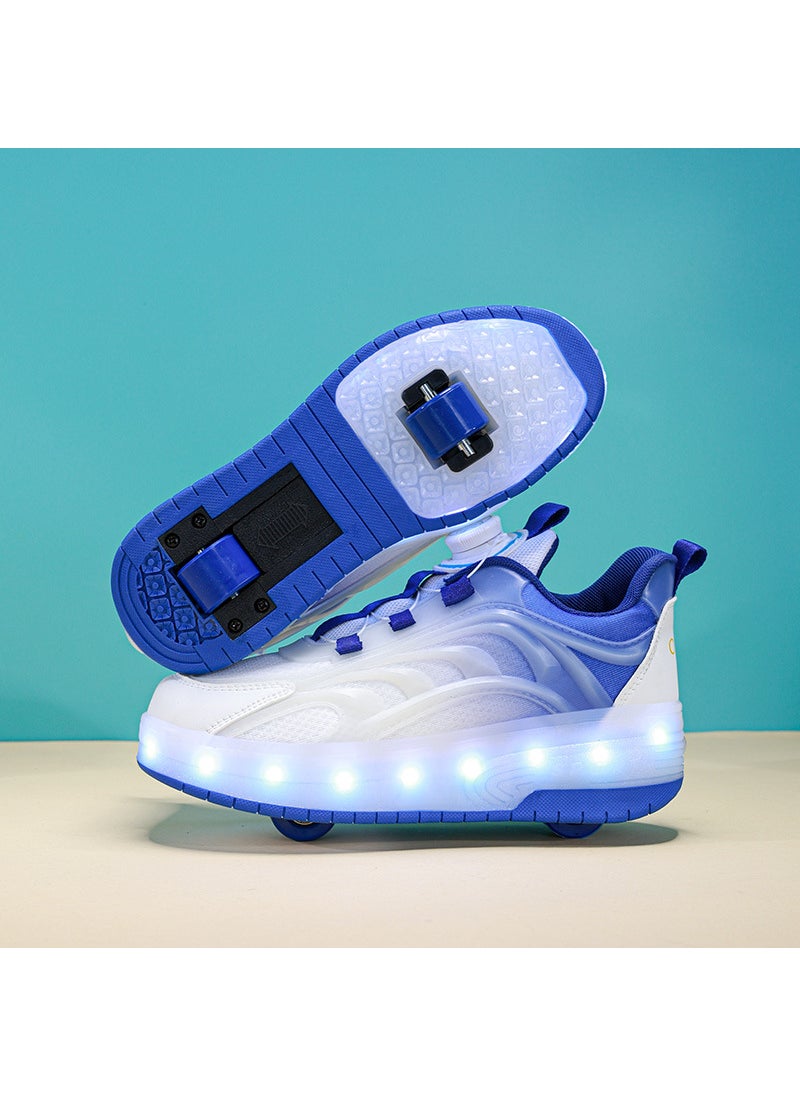 Cool Glowing Rolling Shoes Universal Design for Boys And Girls High Aesthetic Value Autumn 2024 New Model Double Wheel Rollerska royal blue