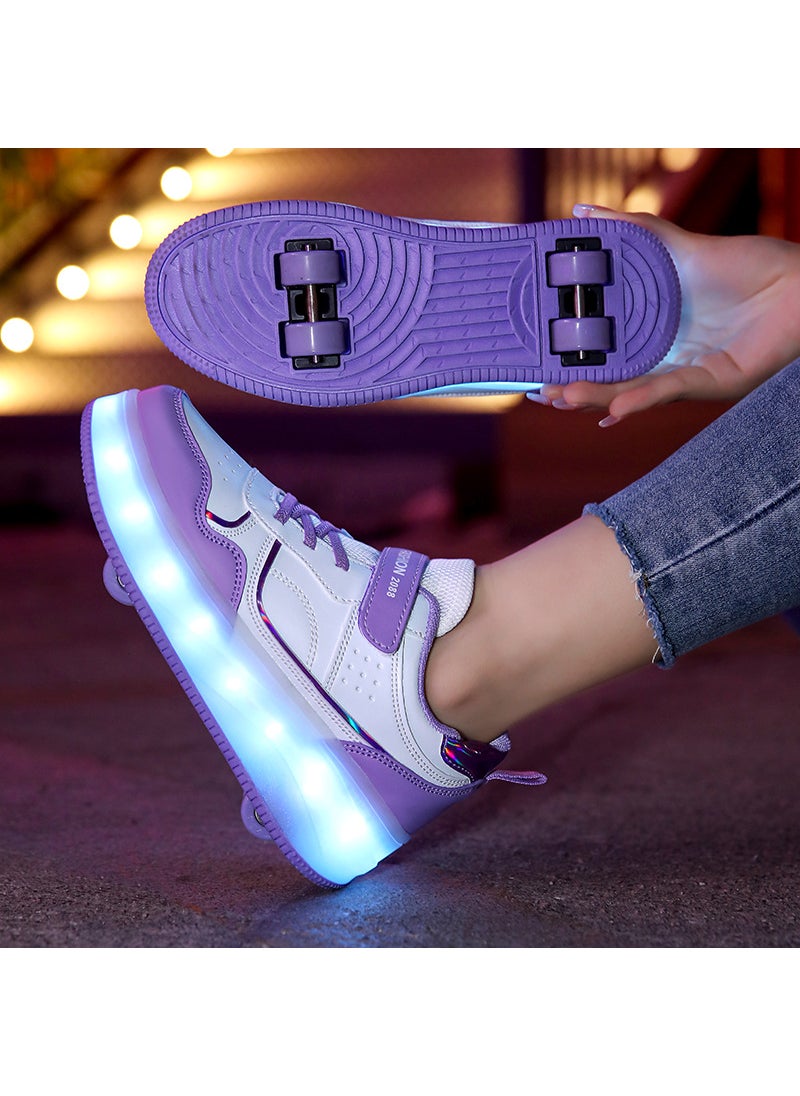 Kids LED Light-Up Skates 2023 Glowing Dual Wheels 2988 purple [four wheels]