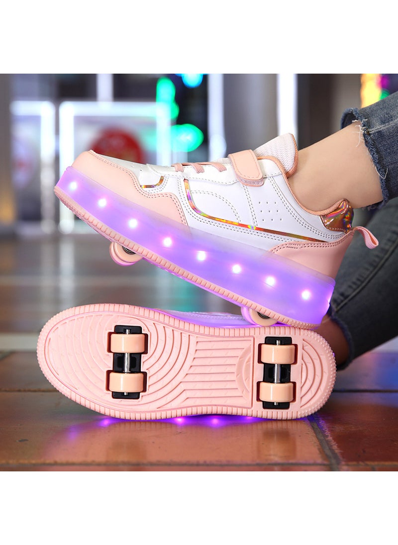 Kids LED Light-Up Skates 2023 Glowing Dual Wheels 2988 pink [four wheels]