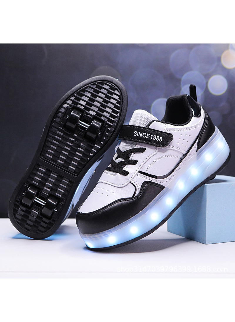 Kids LED Light-Up Skates 2023 Glowing Dual Wheels 2988 black [four wheels]