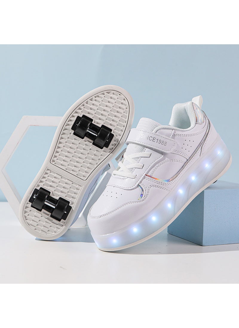 Kids LED Light-Up Skates 2023 Glowing Dual Wheels 2988 white [four wheels]