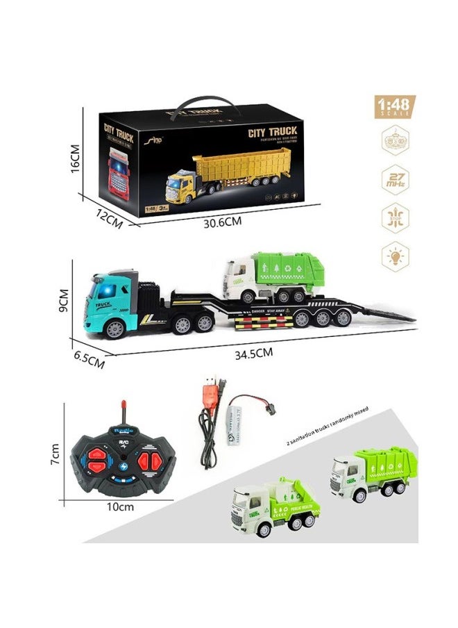 Wireless Remote Control Car Half-trailer Engineering Vehicle Heavy Transport Truck Self-dumping Truck Boys Model Toy-Color:QH200-16D Flat-head Sanitation Transport Vehicle With 1 Inertia Vehicle-Proportion:Package Three: 1 Lithium Battery 1 Charging Line 1 Remote Control Battery