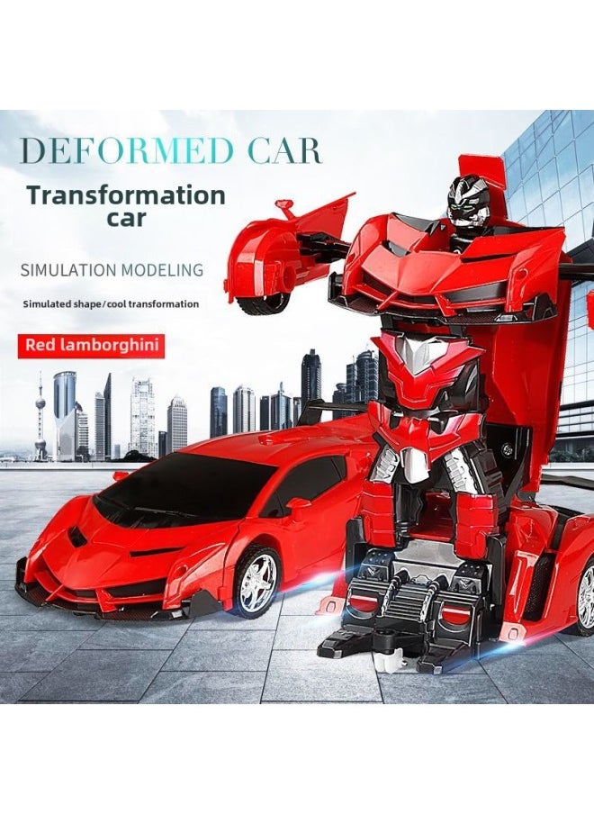 Deformation Remote Control Car One-button Remote Control Deformation Car Electric Diamond Deformation Robot Boy Children Toy Car-Color:Orange ]-Proportion:1:18