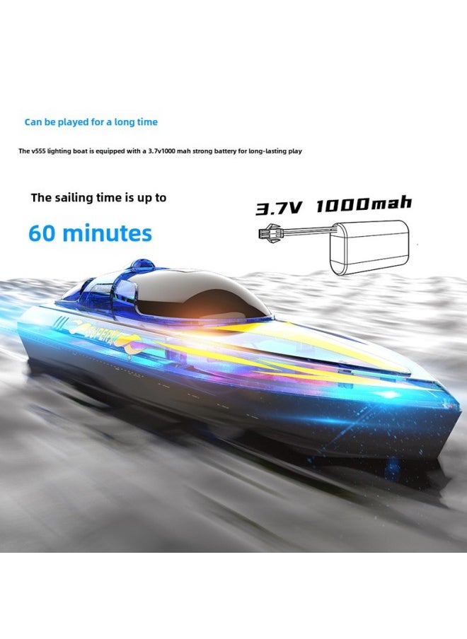 Luminous Remote Control Boat High Speed Speedboat LED Glare 2.4G Remote Large Power Low Power Warning Children's Ship Model-Color:Fluorescent Orange Speedboat (Upgraded Version)-Specification:Two Rechargeable Batteries + Charger (120 Minutes)