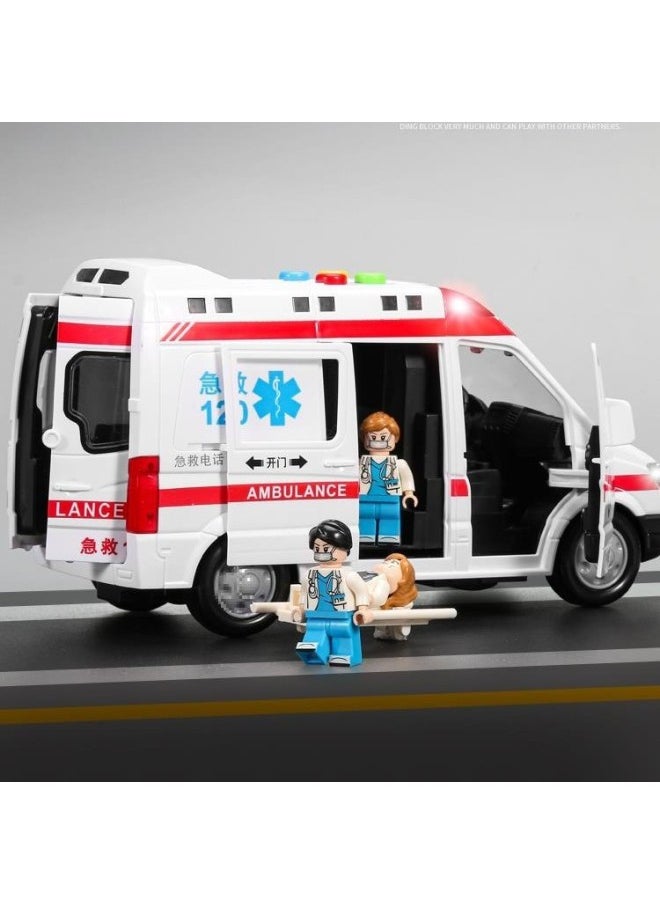 120 Ambulance Police Car Toy Large Size Child Simulation Boy Girl Engineering Fire Car Model 1-3 Years Old-Color:Extra Large 26cm Five-door Ambulance