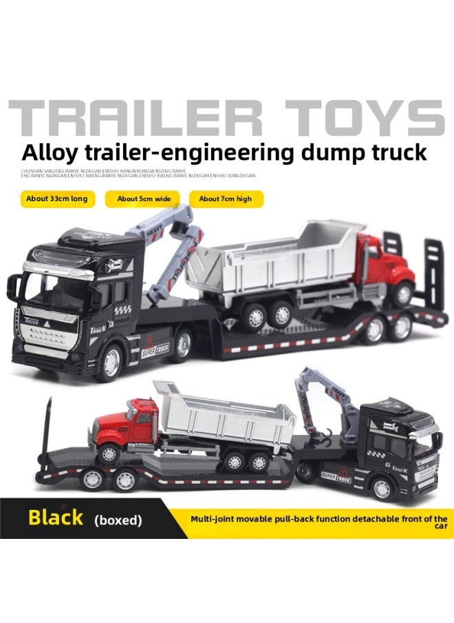 1:50 Alloy City Flatbed Transporter Variety Of Trailers 33cm Car Model Ladder Truck Excavator Toys-Color:Engineering Trailer With Dump Truck